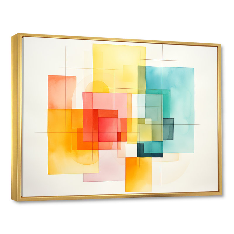 Multicolor Cubes Patterns I - Geometric Wall Art, Gold Floater Framed, 30" H x 40" W x 1.5" D