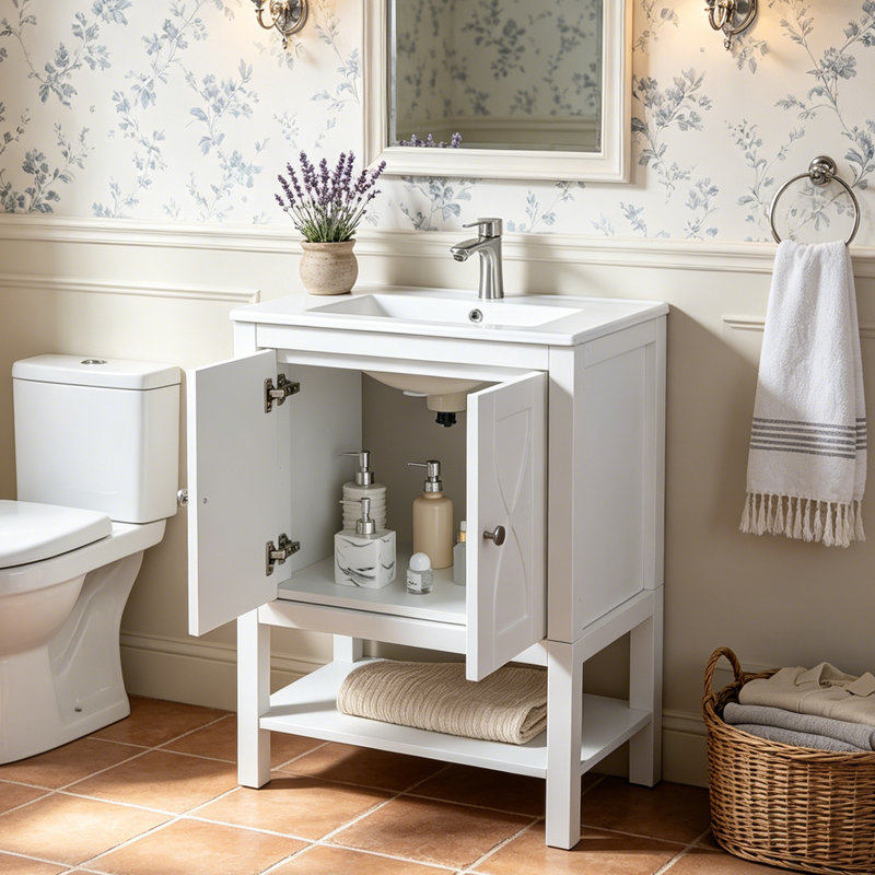 24" White  Freestanding Bathroom Vanity with Soft-Close Door