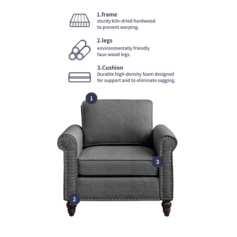 Charlton Home Modern Microfiber Single Accent Chair Wooden Frame, Dark Gray Micro Fabric