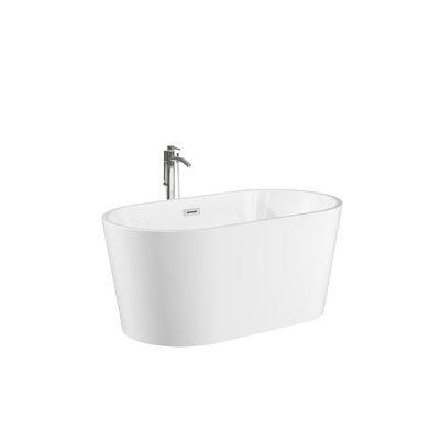 Carissa 55 Inch Freestanding Bathtub in White, Polished Chrome Drain and Overflow Trim, and Polished Chrome Floor Mounted Faucet