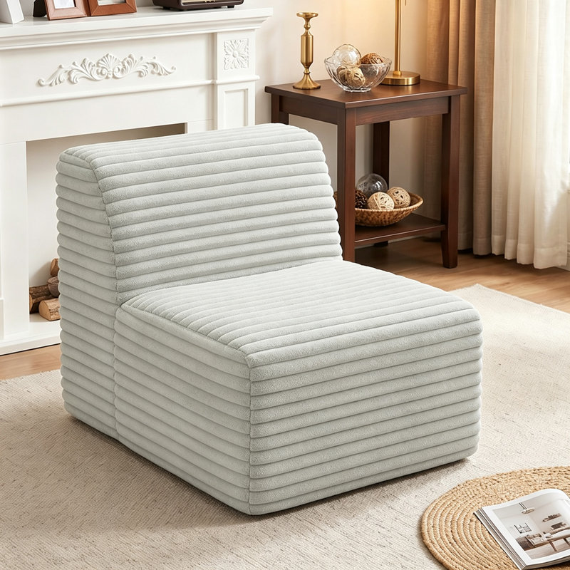 Fauteuil d'appoint modulaire en flanelle de fourrure de lapin gris clair sans accoudoirs, Gris clair