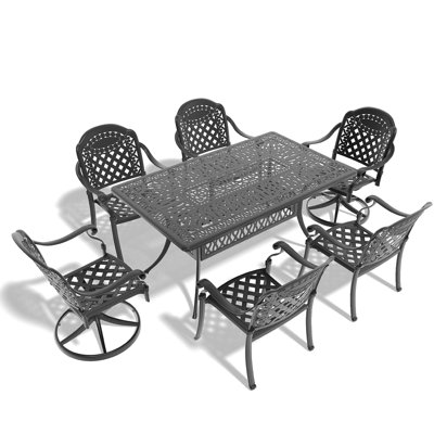 7-Piece All-Weather Cast Aluminum Dining Set, Include 2 Swivel Chairs,4 Dining Chairs And Rectangular Table With Black Frame(Same Sku:W1710S00371)