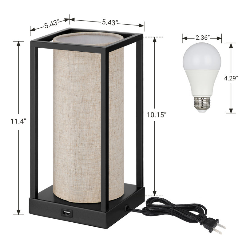 Izaiah 11.4'' Bedside Table Lamp Set with USB, Beige