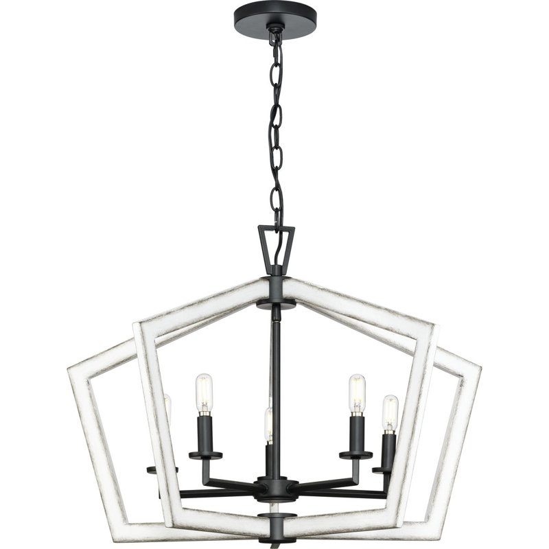 Lustre de vestibule cinq lumières 19,25 po, Noir mat / nickel brossé