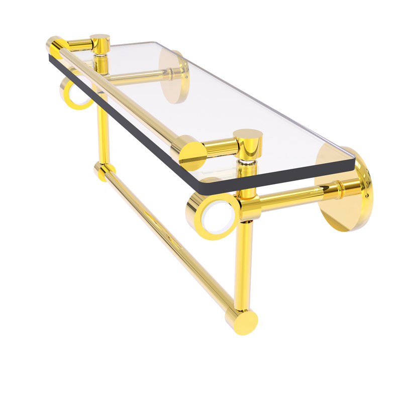 Tablette murale en verre Margolis, H 6,7 po x l 16 po x p 5,8 po, Laiton poli