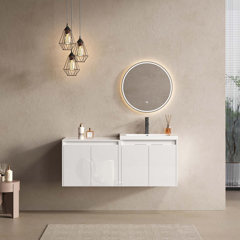 Meuble-lavabo 48 po avec lavabo en résine, portes à fermeture en douceur et armoire murale, fixation à flotteur