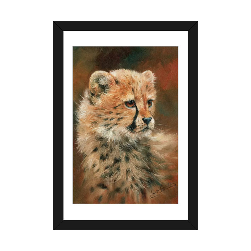 « guépard cub », impression sur toile, H 32 po x l 24 po x P 1 po, Papier d'art encadré noir, Blanc