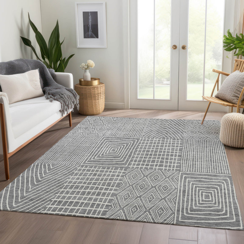 Premium Machine Washable Lyndhurst AMF990 Geometric Rug, Rectangle 5' x 7'6"