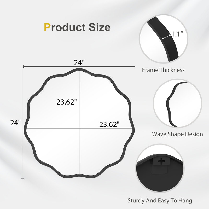 Miroir rond en aluminium, 24 po x 24 po, Noir