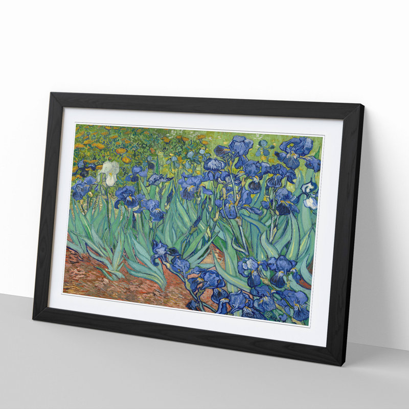 Irises by Vincent Van Gogh - Picture Frame Painting on MDF, 65cm H x 90cm W x 2cm D, Black