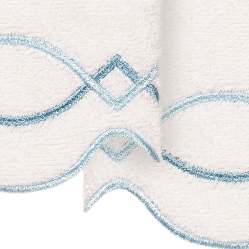  100% Turkish Cotton DIAMOND CHAIN Scallop 2PC Embellished Fingertip Towel Set, White/Blue, Fingertip Towel - 2 Pack