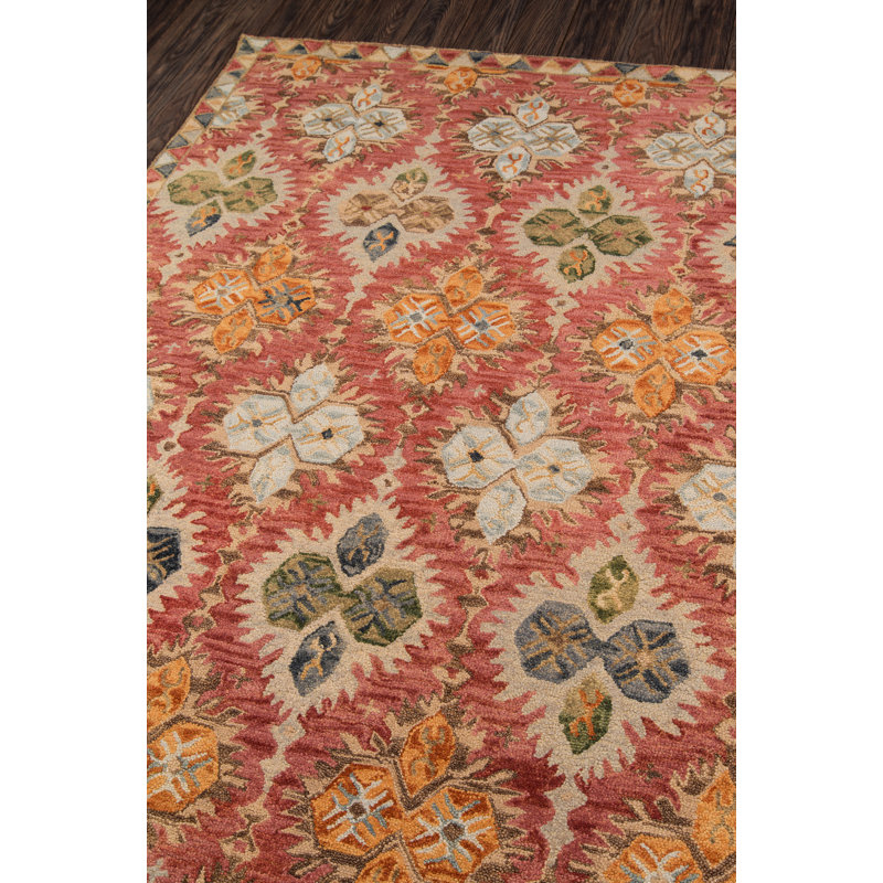 Adrien Floral Handmade Tufted Wool Red/Green/Ivory Area Rug, Rectangle 3'6" x 5'6"
