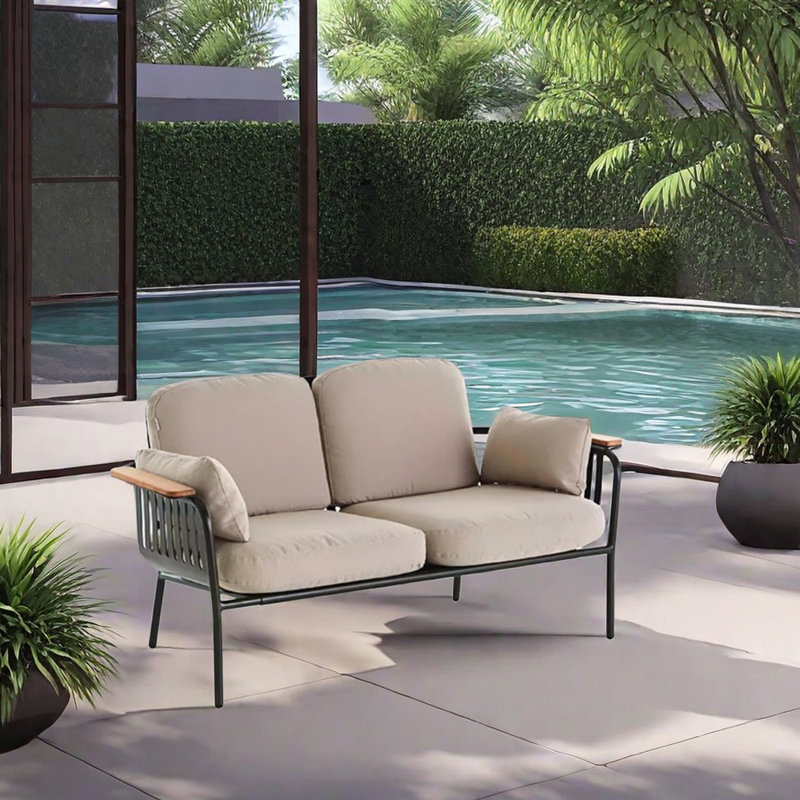 Nayda 59.05'' Wide Rectangle Aluminum Loveseat with Cushions, Beige