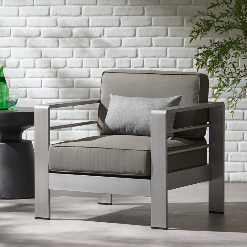 Fauteuil club d'extérieur avec coussin, Coussin argenté / cadre gris