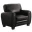 Chaise de salon noire en similicuir avec pieds exposés et fauteuil contemporain en bois massif