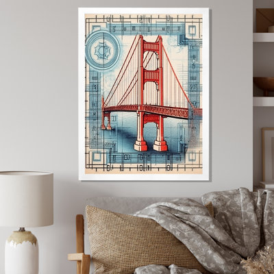 «Golden Gate San Francisco Retro Illustration I», reproduction sur toile