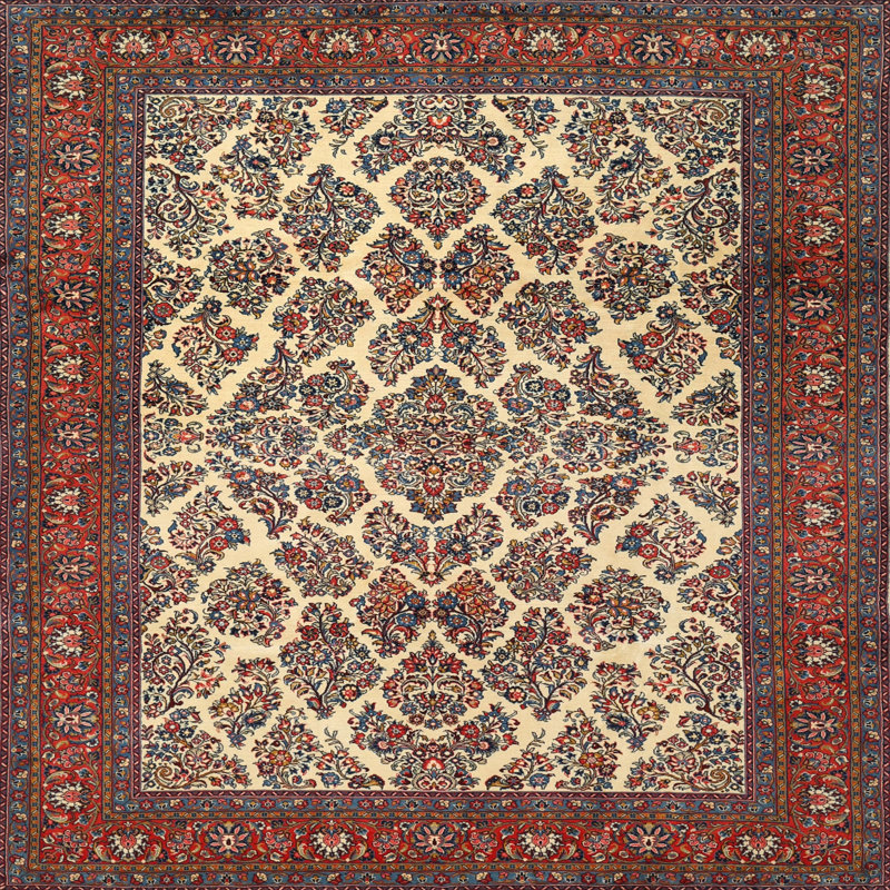 Tapis décoratif à motif oriental beige/rouge Dever, Carré 7 pi