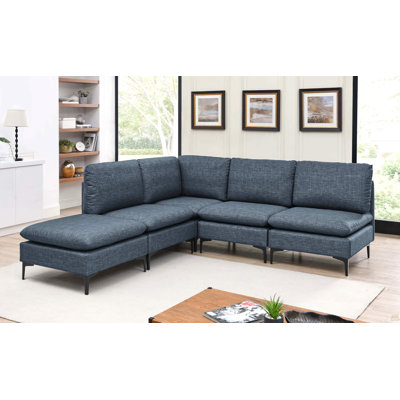 Linen Upholstered Modular Sectional With Metal Legs