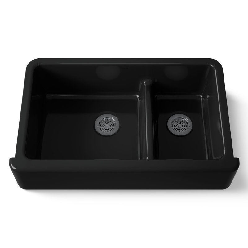 Whitehaven® 36" L x 22" W Double Basin Farmhouse Kitchen Sink, Black Black
