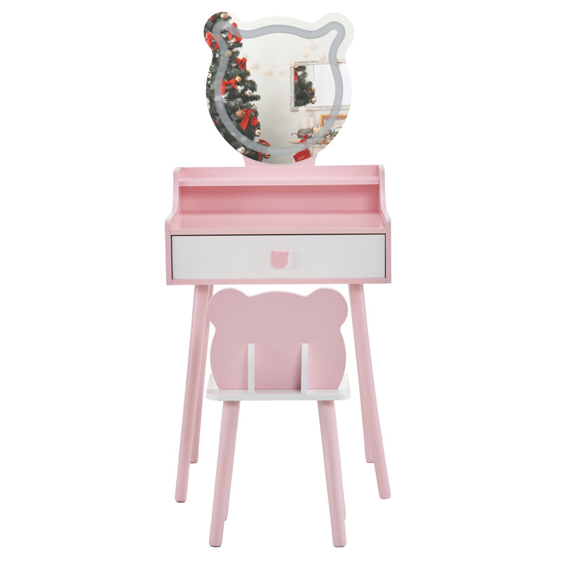 Ensemble de meuble-lavabo pour enfants 20 "avec miroir en forme d'ours, Rose