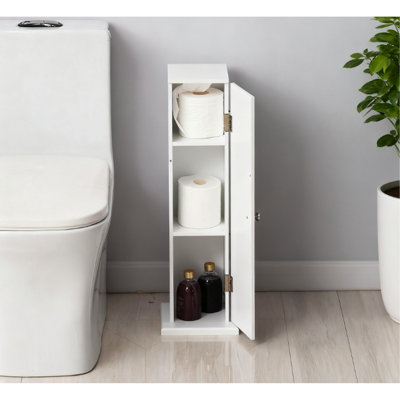 Armoire à papier hygiénique Modern Country pour coin salle de bain, fabrication en bois blanc, mouchoirs ou lingettes à ouverture ronde, solution de rangement compacte, vis cachées, serrure magnétique, profondeur de 7,85 po, largeur, 25,87 po