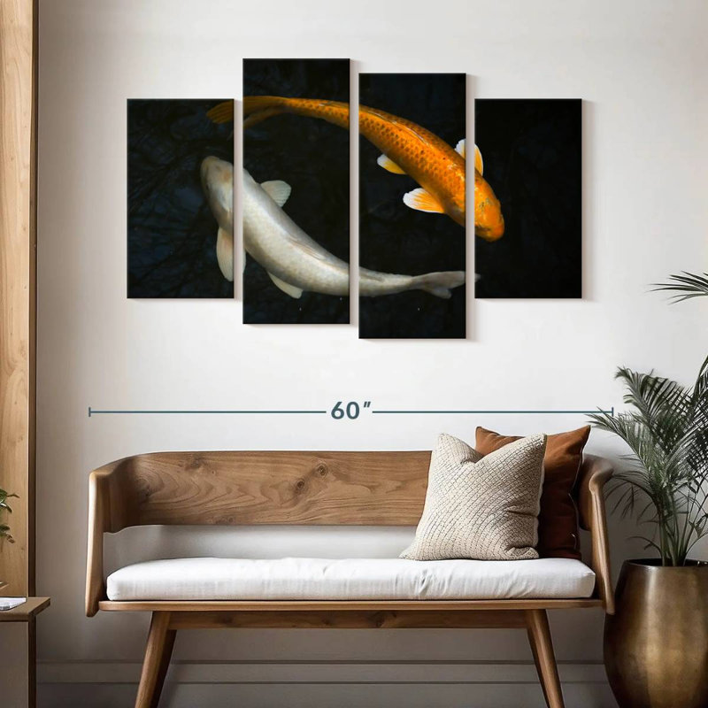 Argent et or Koi, H 32 po x l 52 po