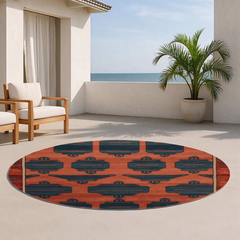 Tapis noir intérieur et extérieur ArtDeco, Rond 5 pi