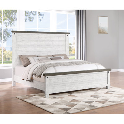 Beatty Wood Queen Panel Bed Distressed White