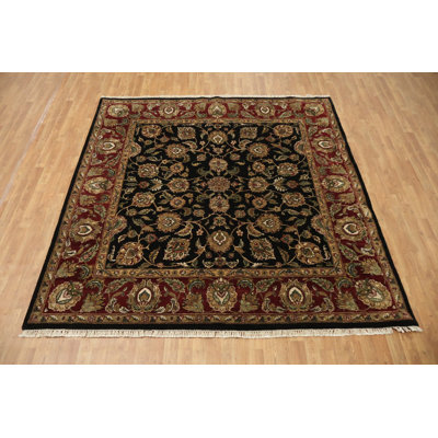 Traditional Black and Burgundy Agra Jaipur Square Rug 8x8