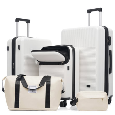 Hardside Luggage Set 5 Piece With Bags,20In Half-Opening Carry On Luggage With Usb Port, Expandable 24In 28In Luggage With Double Spinner Wheels Tsa Lock