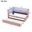 Lit plateforme tapissier simple avec ports USB et ceinture à DEL, avec lit gigogne, rose-335194087-335194088