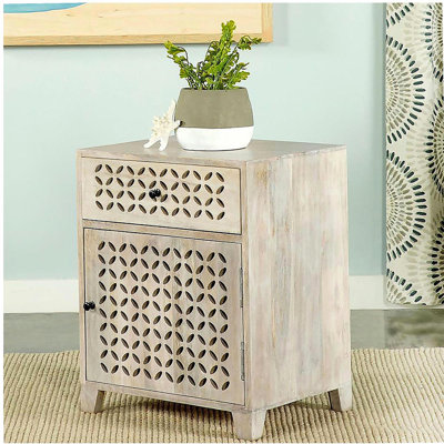 White Washed 1-Door Accent Cabinet with Drawer
