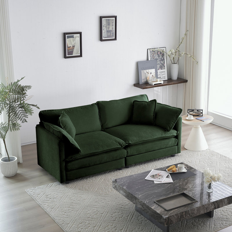 Causeuse en chenille Tayer 76,71 po, Beige, H 33 po x l 76,7 po x P 35 po