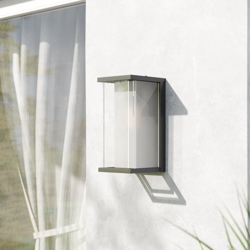 Shackelford 13.3''H LED Black Iron Tempered Glass ETL Outdoor Wall Light with Dusk to Dawn