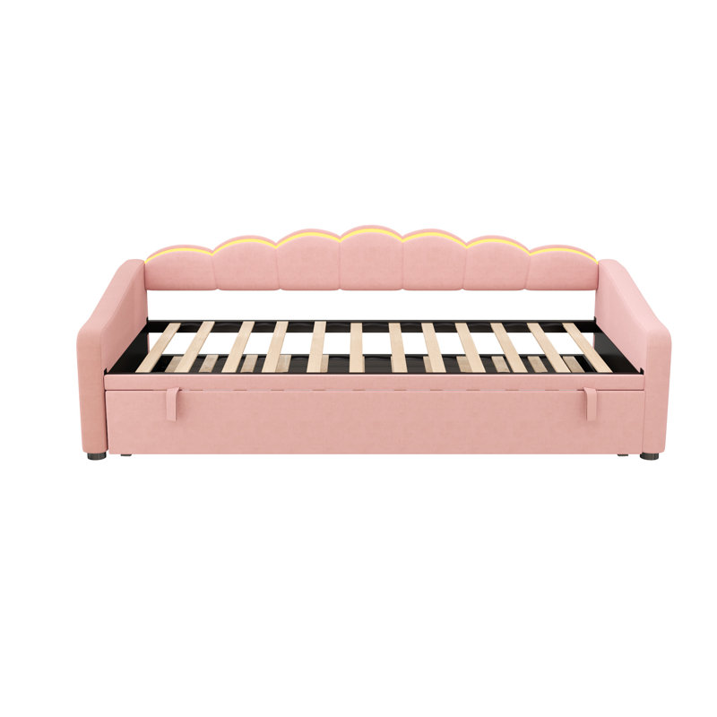 Upholstered Velvet Daybed with Trundle Bed, Pink