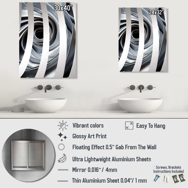 Alyvea - Miroir mural à grandes spirales abstraites MIR137974, 32 po x 24 po
