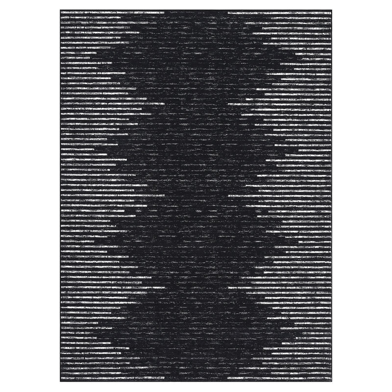 Modern Machine Washable Rug with Rubber Backing for Living Room Non-Slip Dining Room Rug Easy-Cleaning Floor Carpet for Bedroom Office Playroom_OKPHO_166K_Striped_Black