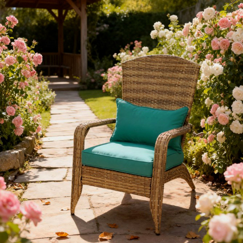 Outdoor Wicker Chair with Steel Frame,  Tall Curved Backrest With PE Rattan Wicker And Soft Cushions, Green