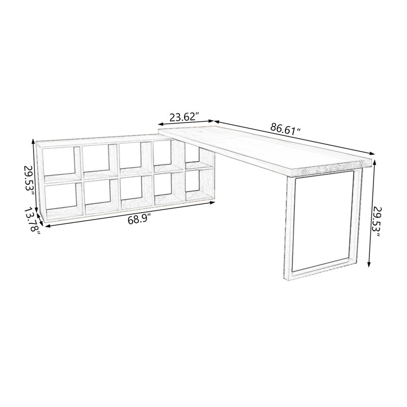 Bureaux en bois massif en L Burlywood, Retour à gauche, H 29,53 po x l 86,61 po x P 23,62 po