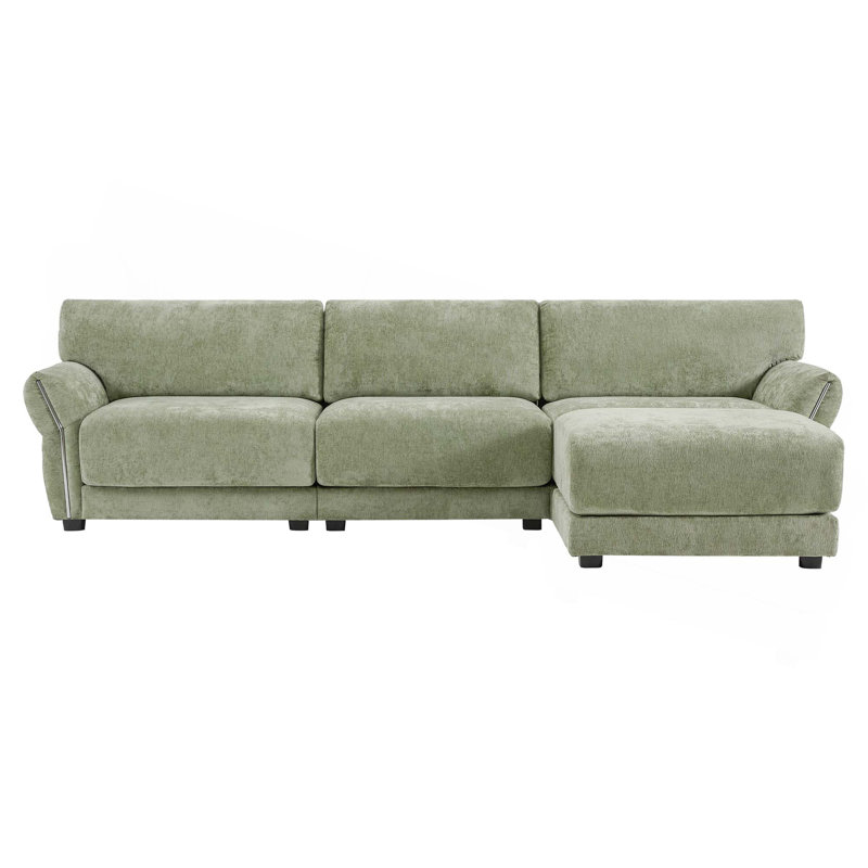 110" Modular Sectional Sofa, L-Shape with Extra-Wide Seat Cushion, USB and Type-C Charger, Petal Armrest Design, High Density Foam, Free Movement Ottoman, Wood Frame, Chenille, 4 Seat