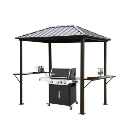 Grill Hardtop Gazebo 6X8 FT,Outdoor Metal Hard Top Gazebo With Galvanized Steel Roof For Lawn, Garden, Patio, Backyard