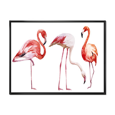 Deux flamants roses sur fond blanc - peinture sur toile