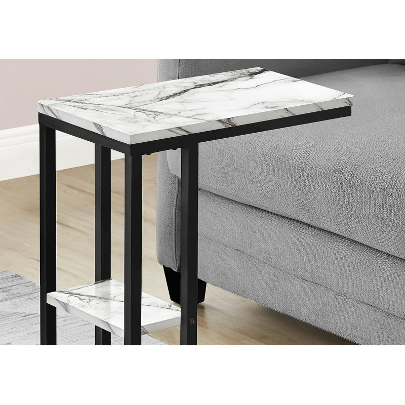 Table d'appoint, en forme de C, bout, côté, collation, salon, chambre à coucher, métal, stratifié, Noir / blanc