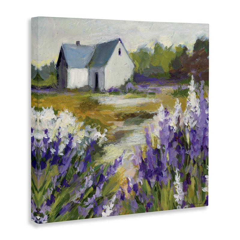 Art mural sur toile Lavender Field and Cottage, design par Susan Winget, H 17 po x l 17 po