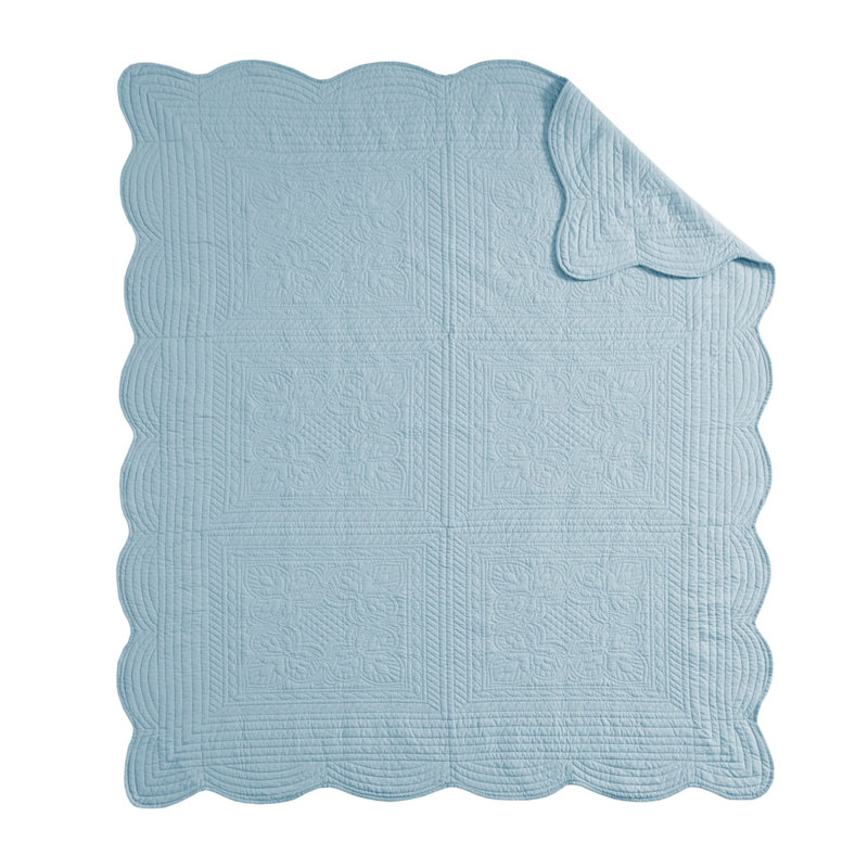 Jeté matelassé surdimensionné avec bords festonnés écume de mer 60 x 72 po, Bleu