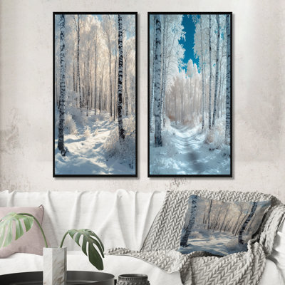 Ensemble de 2 pièces de bouleaux blancs dans la forêt d'hiver Panorama I - Paysage d'hiver