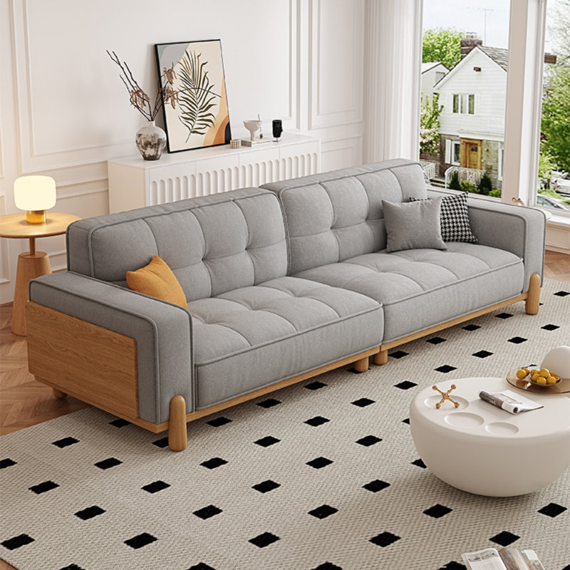 French Simple Fabric Solid Wood Sofa, Gray