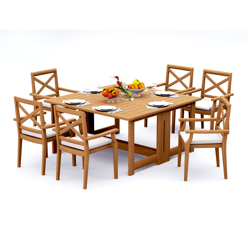 Ensemble de salle à manger en bois de teck 9 pièces 9 pièces: table rectangulaire carrée de 60 po avec accoudoirs empilables Damarrea # 11GR1408