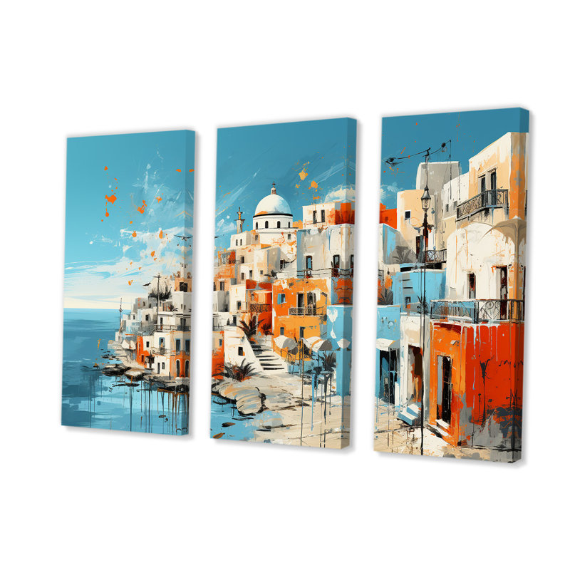 Paysage coloré de la Grèce de Santorin II - Santorini, art mural, Toile tendue, H 32 po x l 48 po x P 1 po