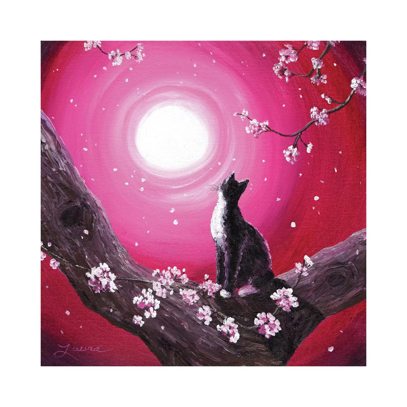 Tuxedo Cat In Cherry Blossoms by Laura Iverson - Wrapped Canvas Gallery-Wrapped Canvas Giclée